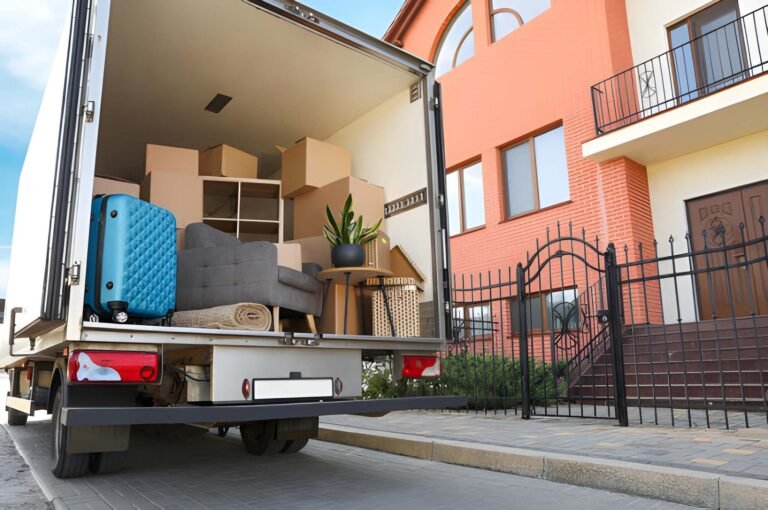 Moving truck loaded with household items
